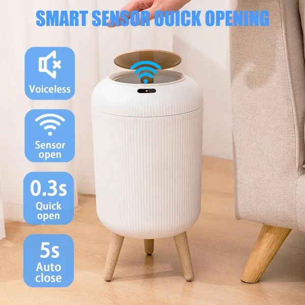 Automatic Trash Can with Lid,  Small Plastic Smart Trash Can, Motion Sensor Trash Can for Bedroom, Bathroom, Kitchen, Office - Image 3